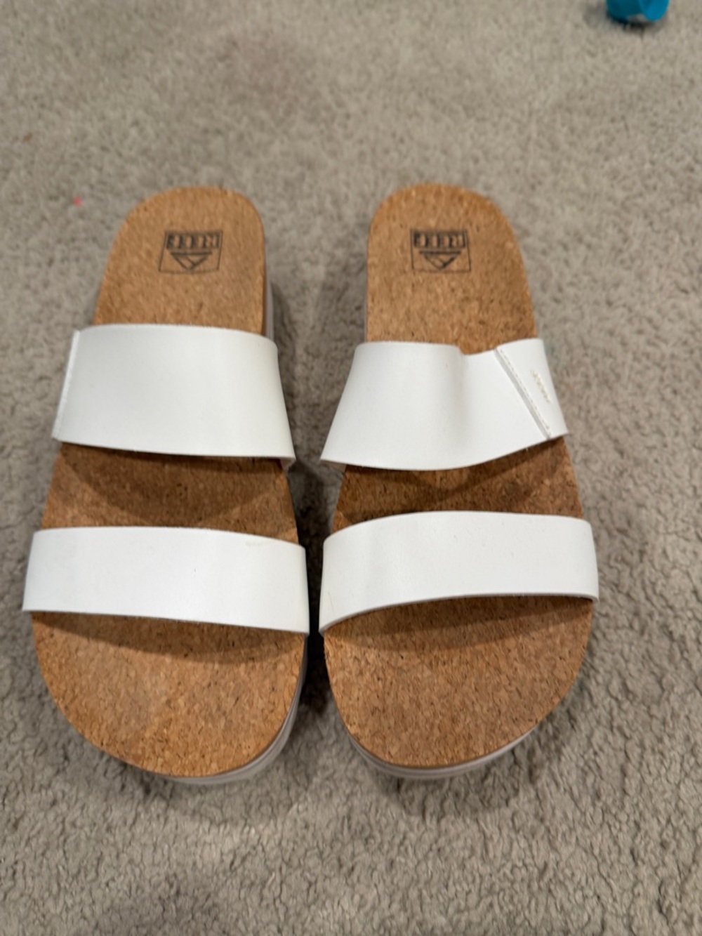 Reef White Cork Slide Sandals